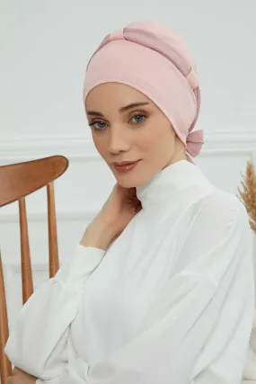 Dual Tone Instant Turban Bonnet with Chiffon Band, Fashionable Muslim Head Covering for Women, Ready-to-Wear Versatile Women Head Wrap,B-24