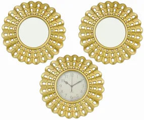 672814, 3 PC Decorative Wall Mirror W/Clock Set