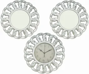 672816, 3 PC Decorative Wall Mirror W/Clock Set