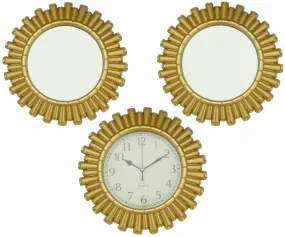 672830, 3 PC Decorative Wall Mirror W/Clock Set