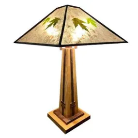 Alberta Table Lamp Shown in  Oak and Walnut with Silver Mica Walnut Leaves Shade by Franz GT Kessler Designs