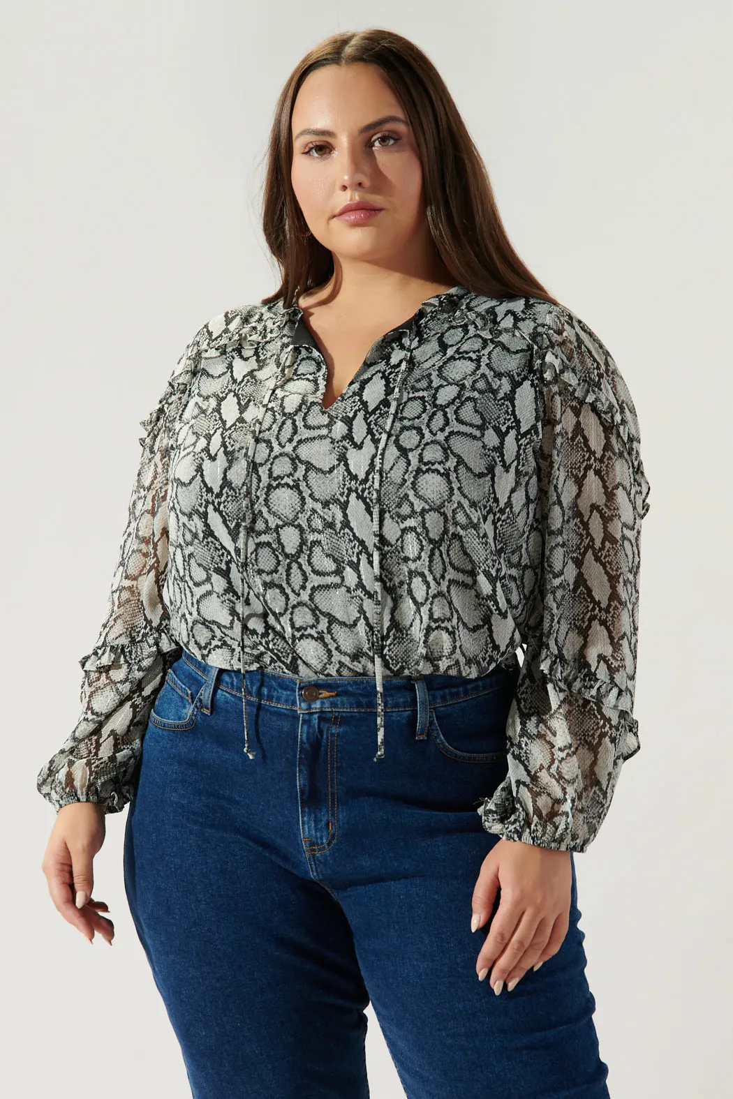 Alina Snake Print Ammabella Ruffle Blouse Curve