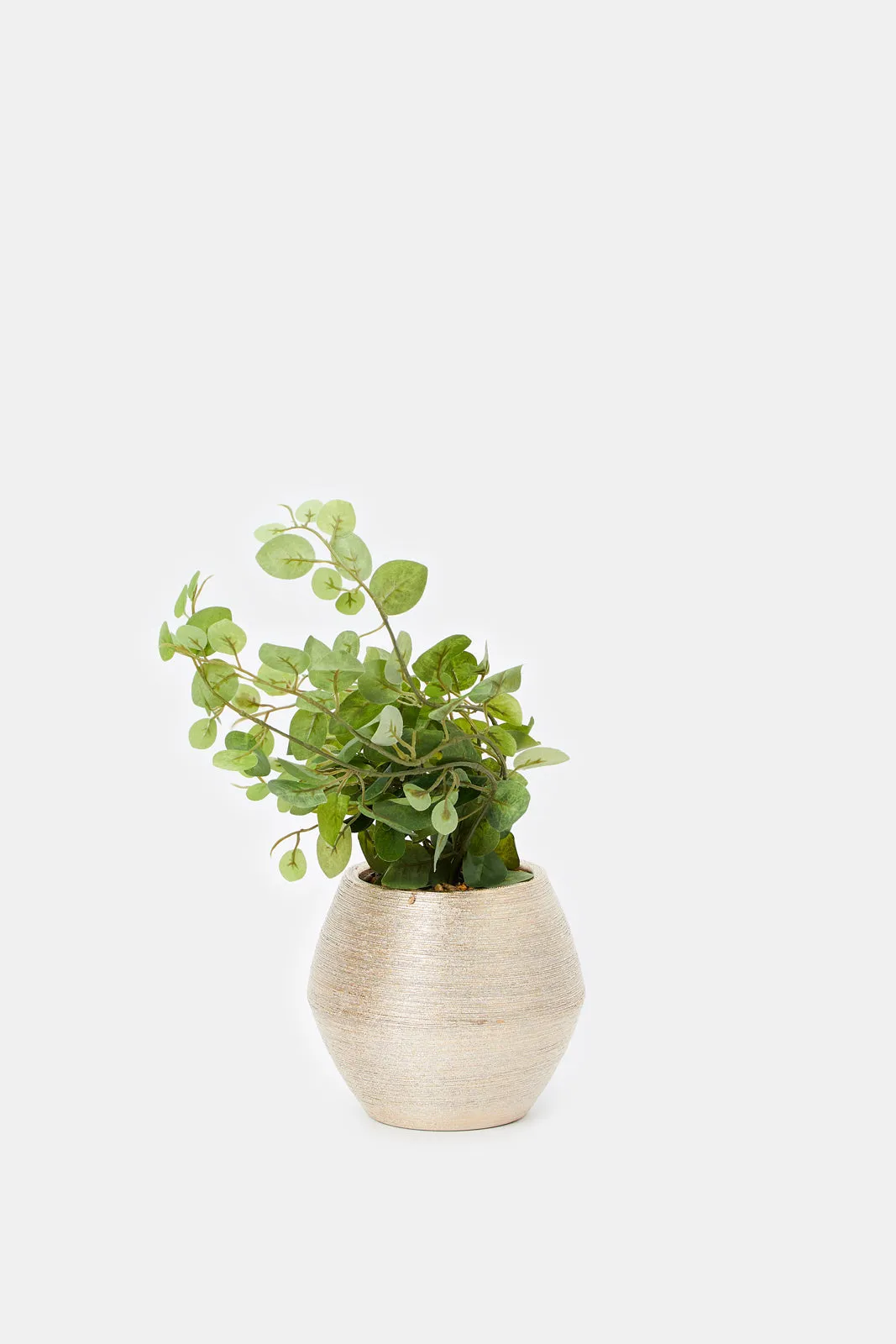 Artificial Plant In Gold Ceramic Pot