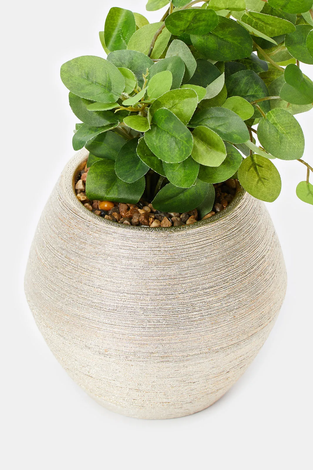 Artificial Plant In Gold Ceramic Pot