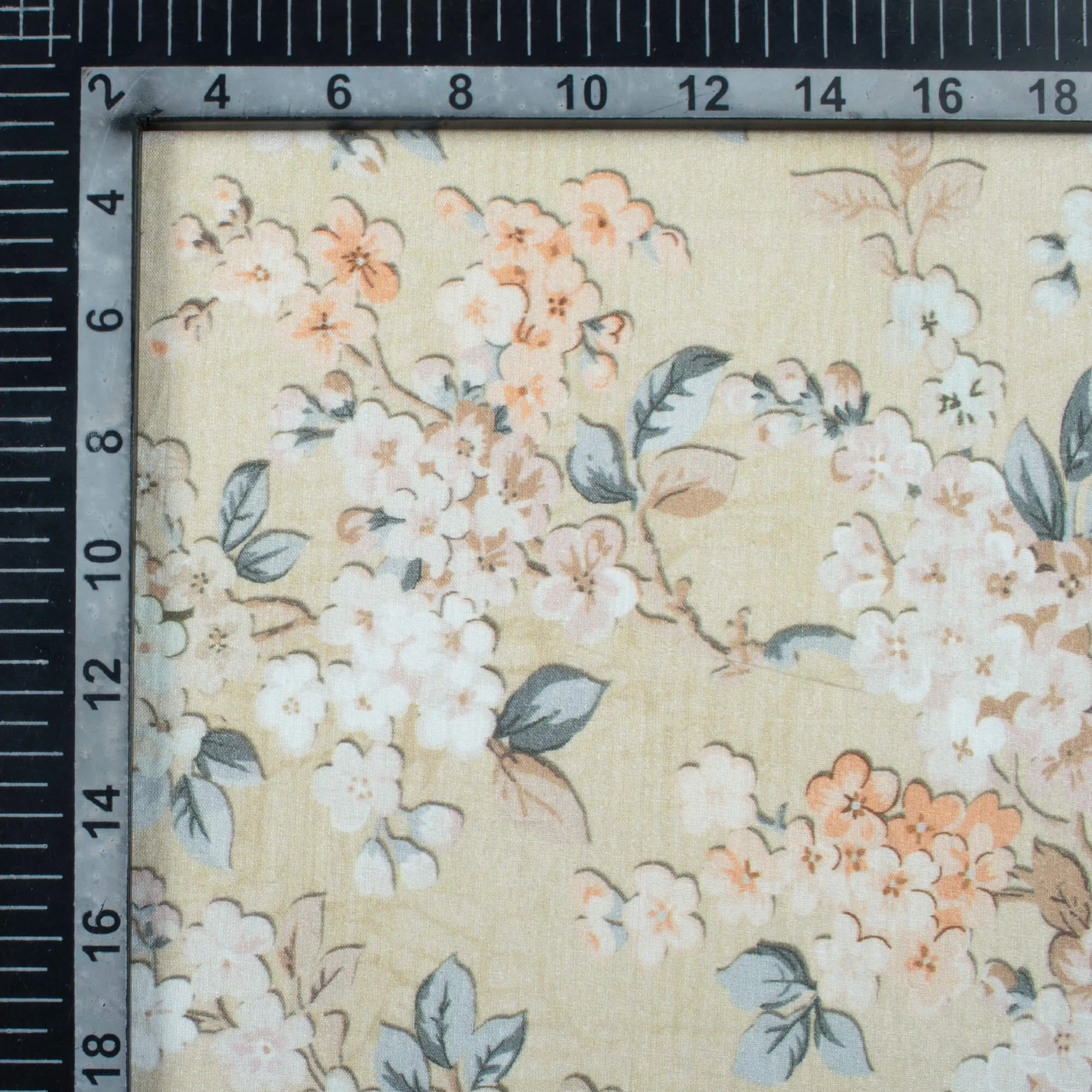 Beige And Peach Floral Pattern Digital Print Cotton Cambric Fabric