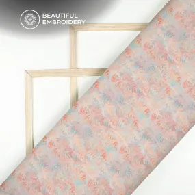 Beige Floral Digital Print Embroidery Butter Crepe Fabric