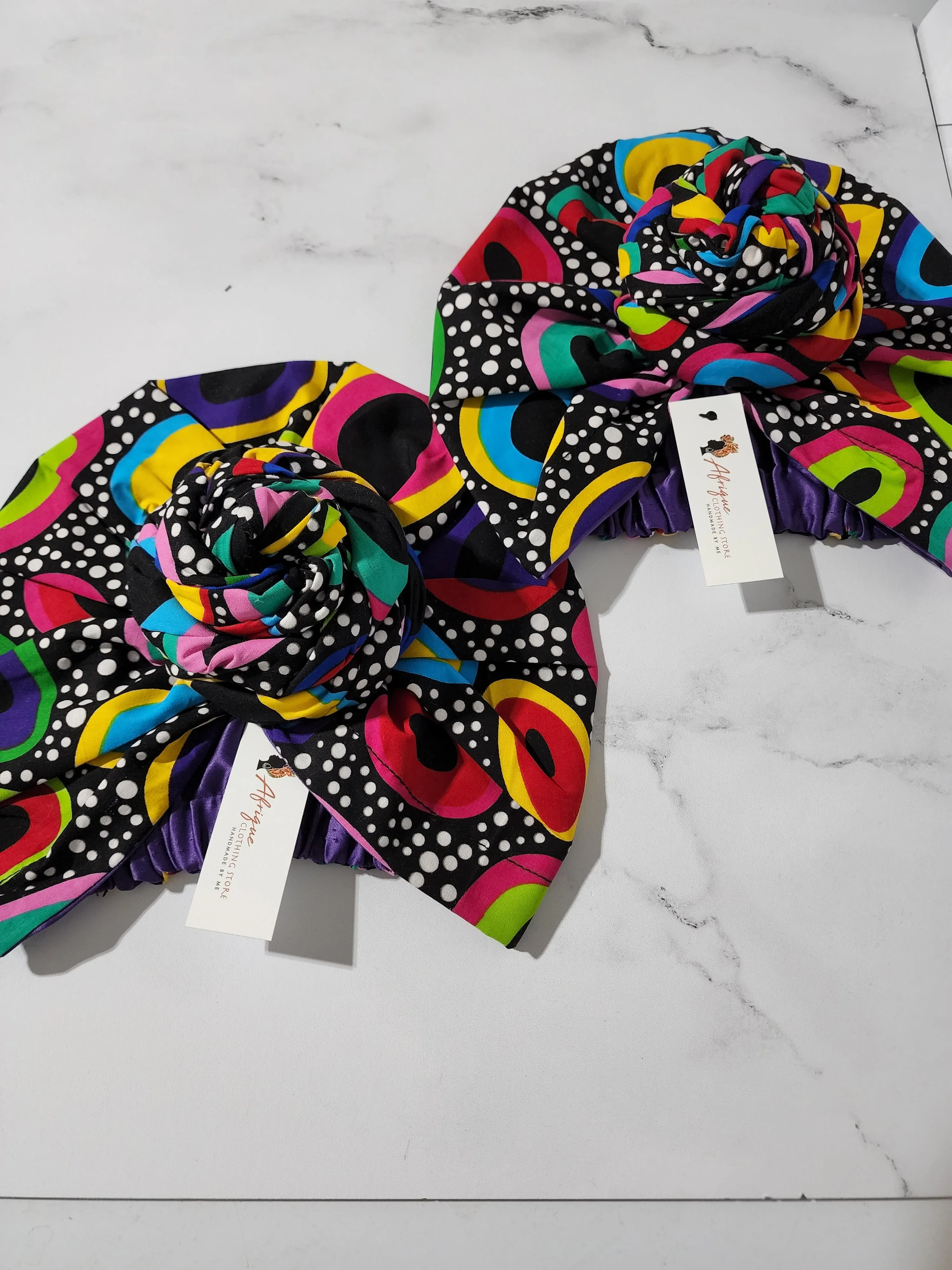 Black Multicolor Pre-tied Headwrap