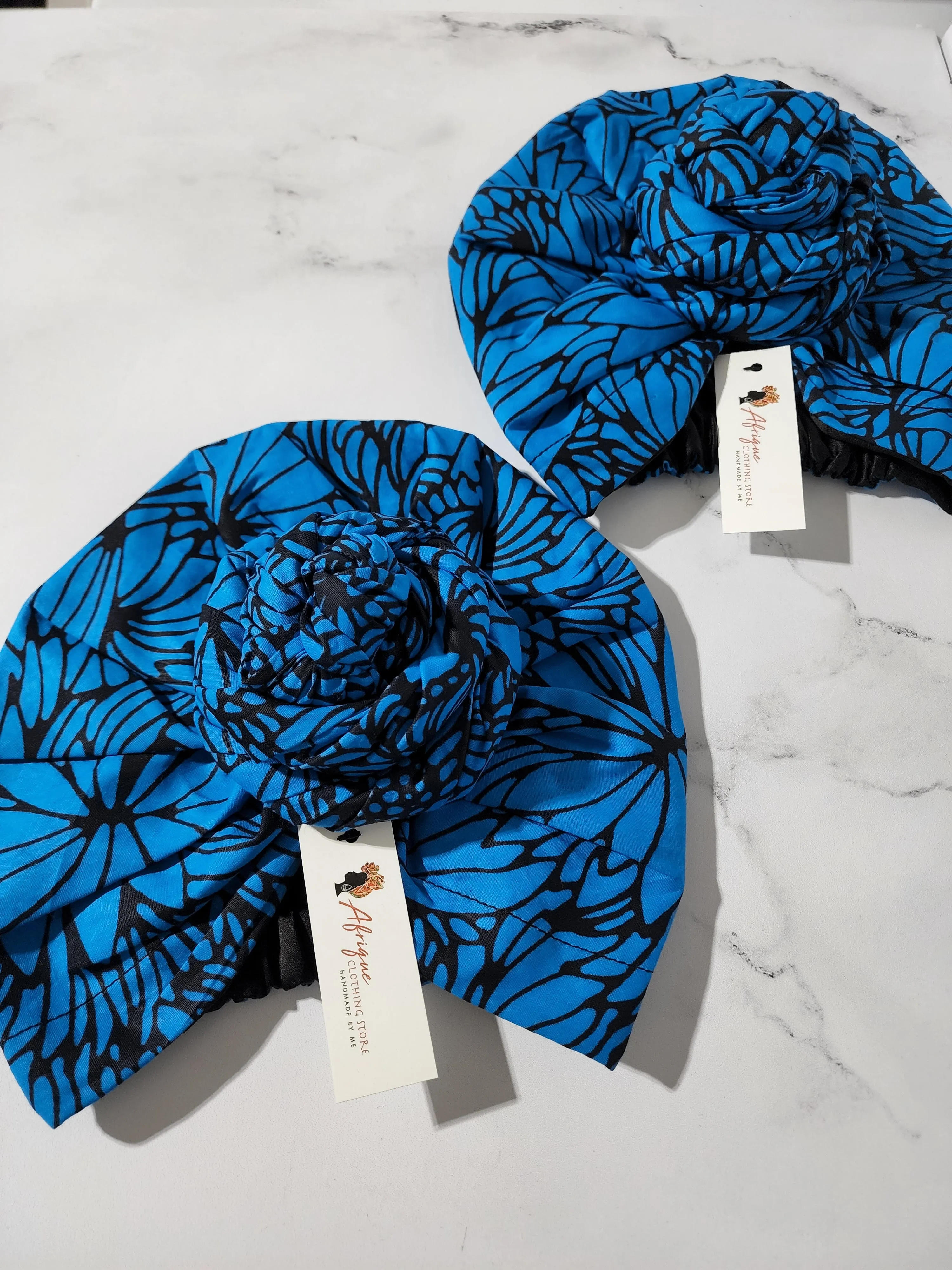 Blue and Black Pre-tied Headwrap