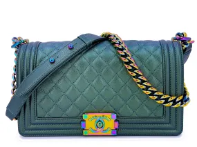 Chanel 16C Iridescent Mermaid Green Medium Boy Flap Bag Rainbow HW