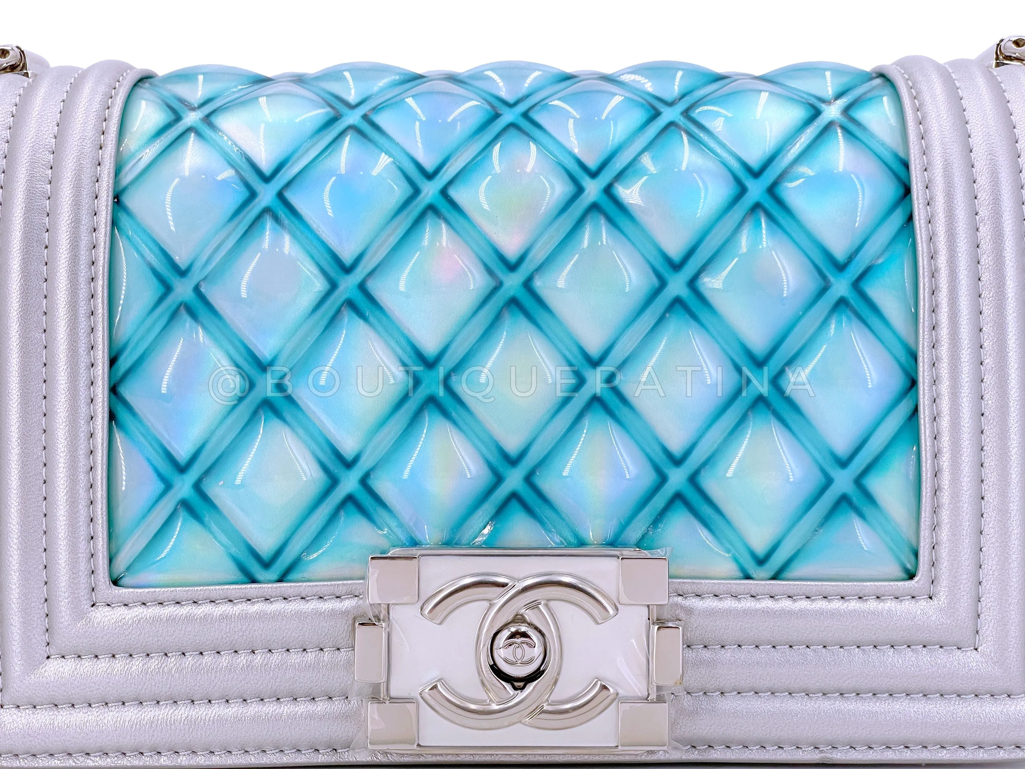 Chanel 18S Turquoise Mermaid Iridescent Water Boy Flap Bag Small