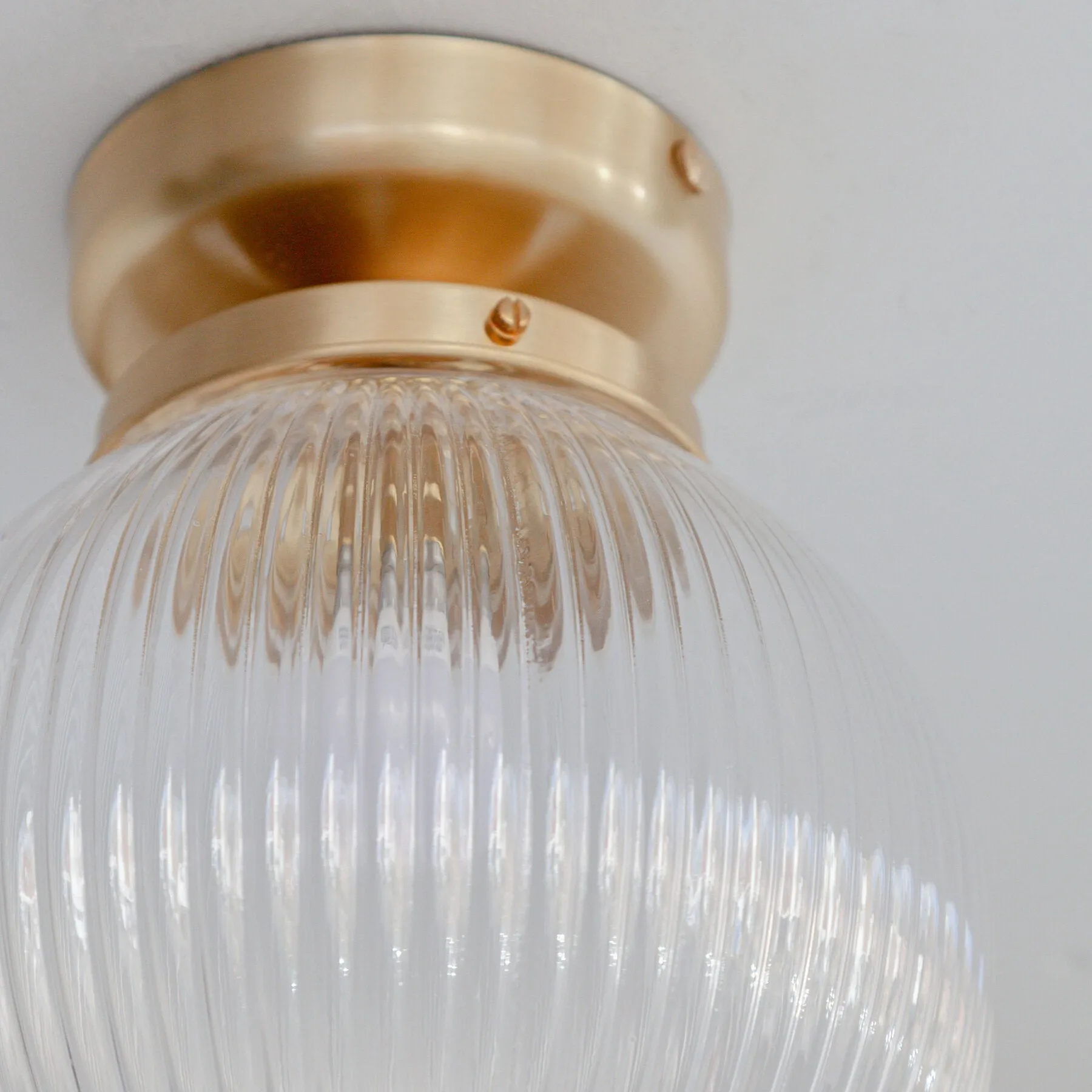 Clear Reeded Glass Globe Ceiling Light