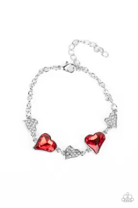 Cluelessly Crushing Red Rhinestone Heart Bracelet - Paparazzi Accessories