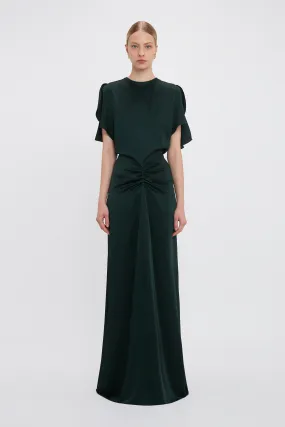 Exclusive Gathered Waist Floor-Length Dress In Seaweed