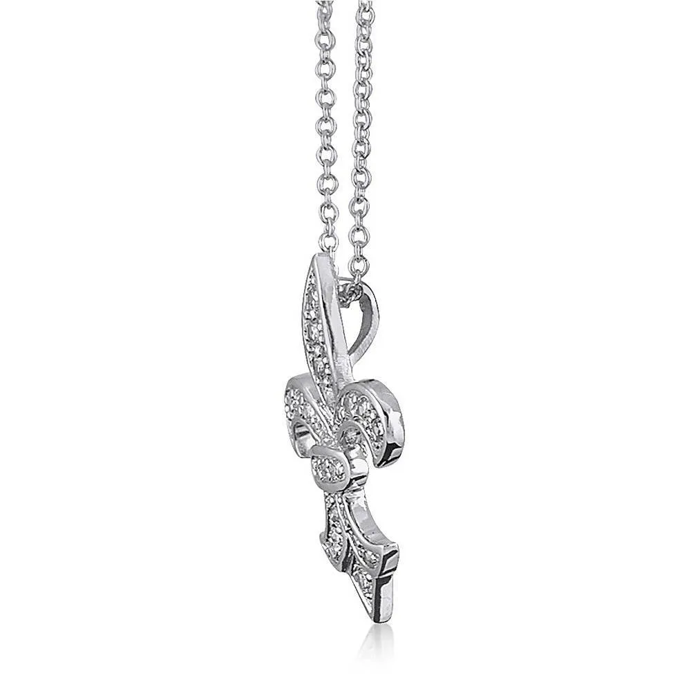 Fleur De Lis CZ Necklace in Sterling Silver