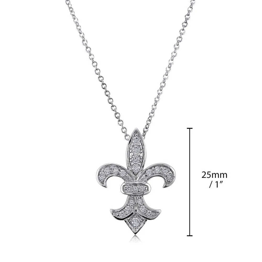 Fleur De Lis CZ Necklace in Sterling Silver