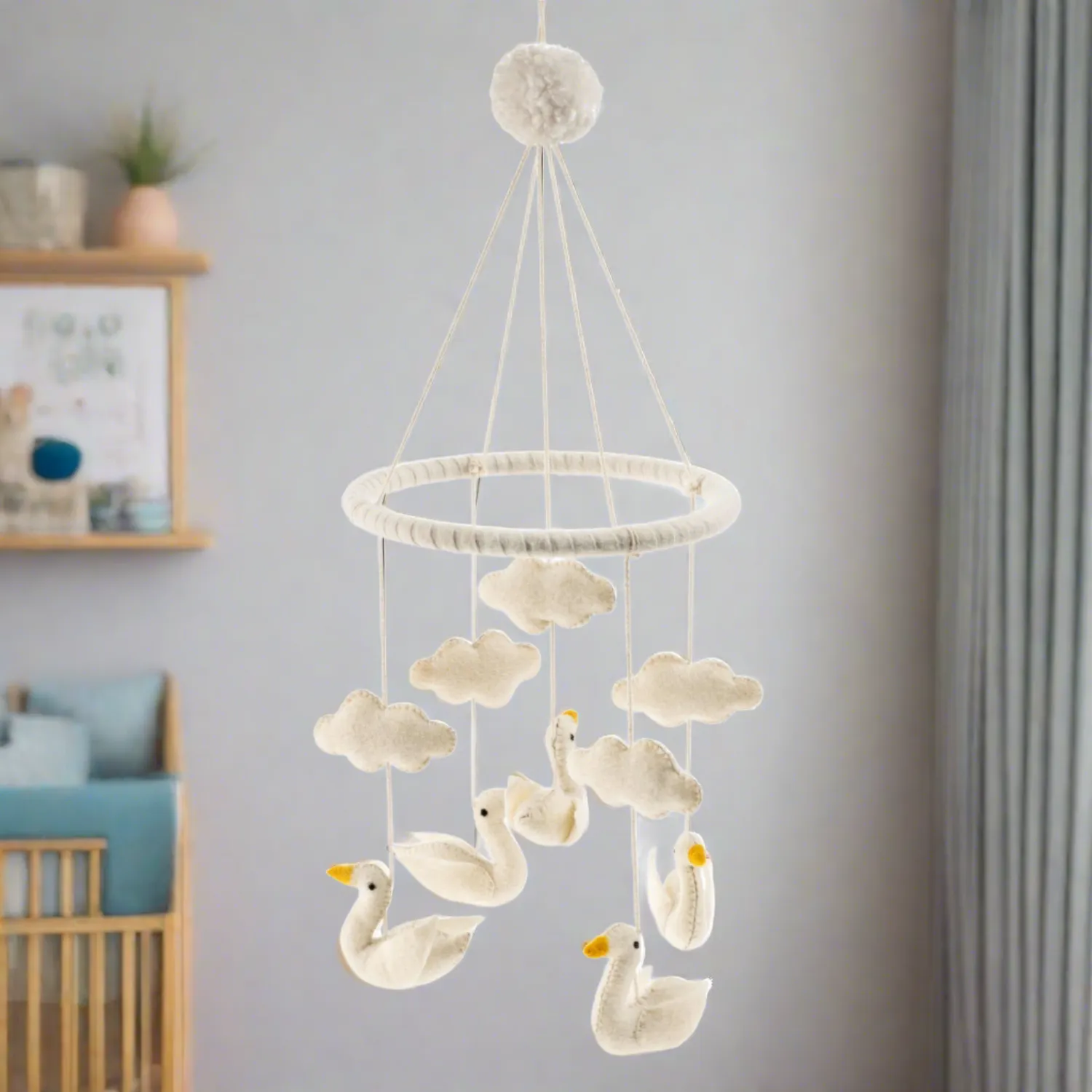 Floating Felt Swan Baby Mobile