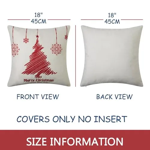 GARVEE Christmas Pillow Covers 18x18 Set of 4 Red Christmas Decorative Throw Pillow Covers with Snowflake Santa Trees Christmas Farmhouse Decor for Couch Bed, Red