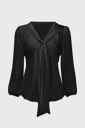 Joseph Ribkoff Black Satin Top with Bow Tie Neckline