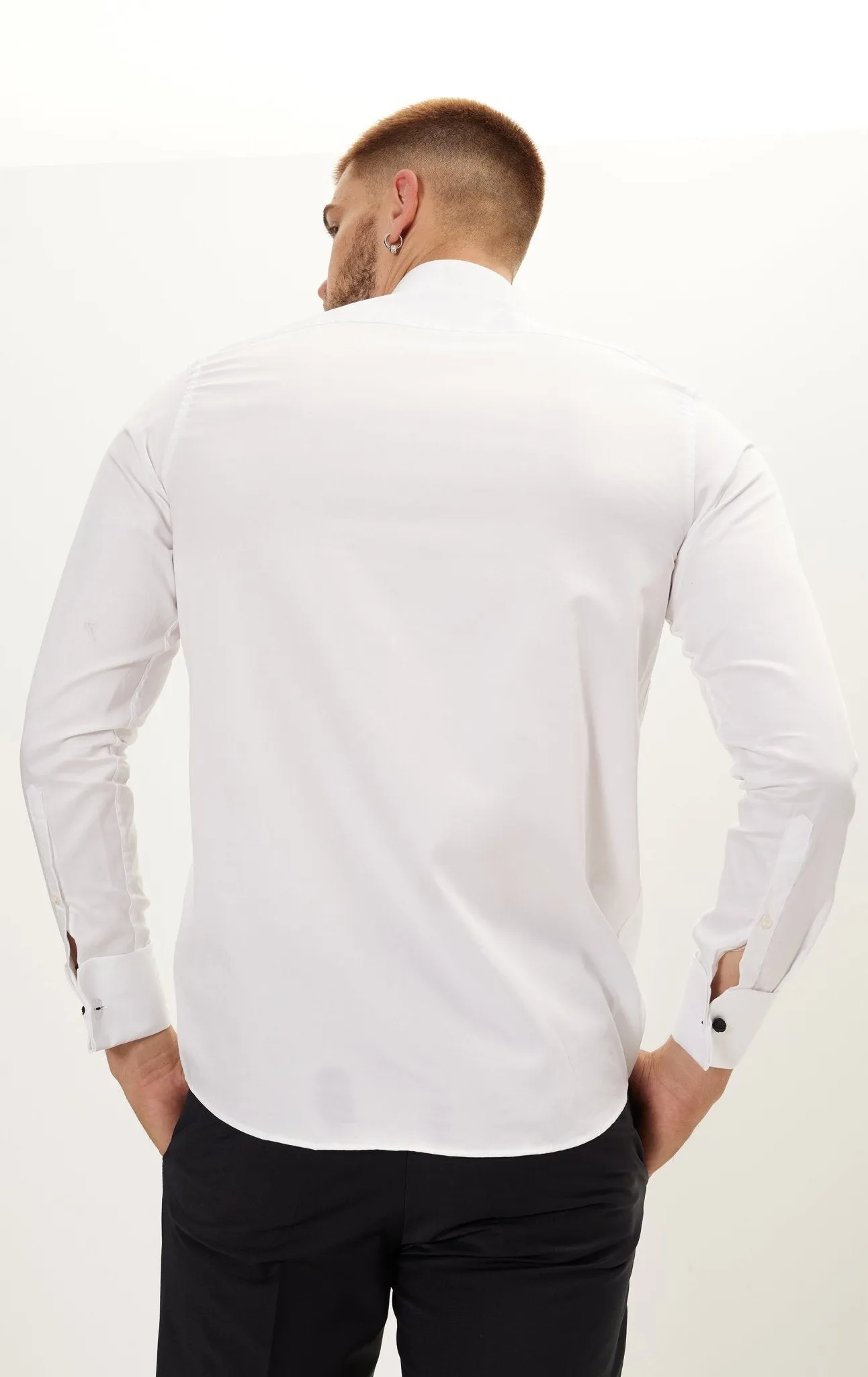 Lurex Paneled Spread Collar Shirt - White Grey