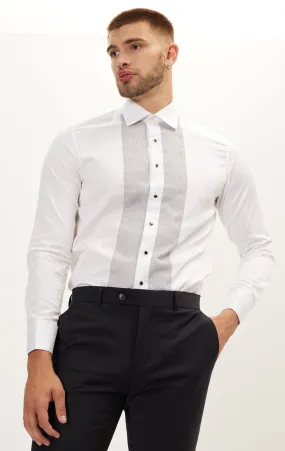 Lurex Paneled Spread Collar Shirt - White Grey