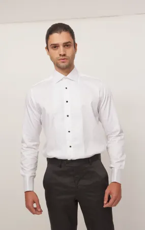 Lurex Paneled Spread Collar Shirt - White White