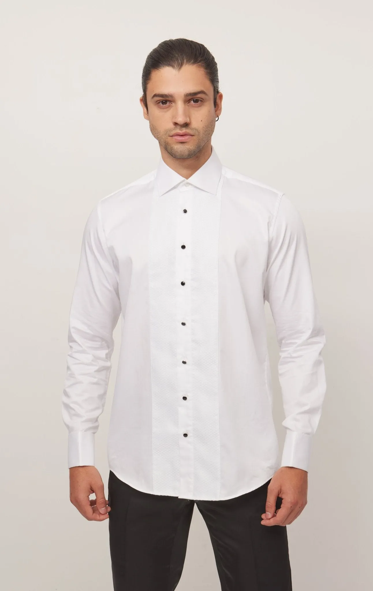 Lurex Paneled Spread Collar Shirt - White White