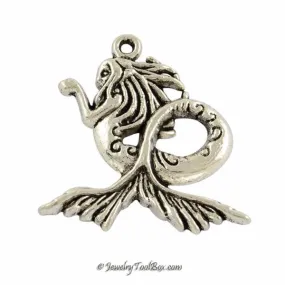 Mermaid Pendant, Antique Silver, Lead Free, Nickel Free, 29x27x3mm, 2mm Loop, Lot Size 10, #2146