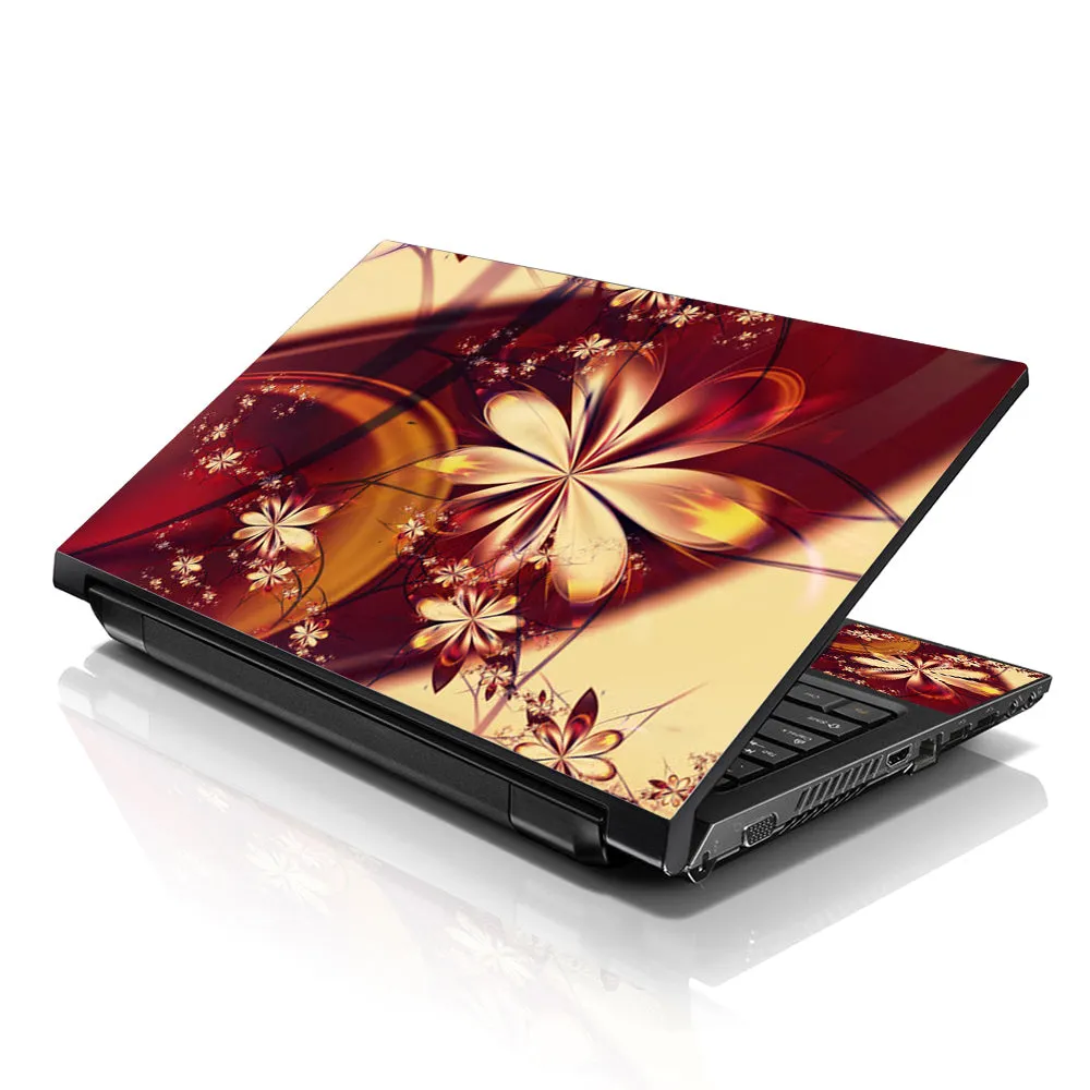 Notebook / Netbook Sleeve Carrying Case w/ Handle & Adjustable Shoulder Strap & Matching Skin & Mouse Pad – Gold Flower Floral