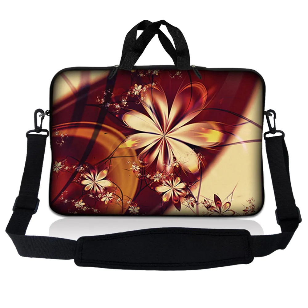 Notebook / Netbook Sleeve Carrying Case w/ Handle & Adjustable Shoulder Strap & Matching Skin & Mouse Pad – Gold Flower Floral