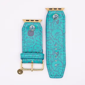 Ready to Ship - Luxe Teal Kitty Love with Classic Teal Watchband (Size 2, Apple Watch 38-41mm)