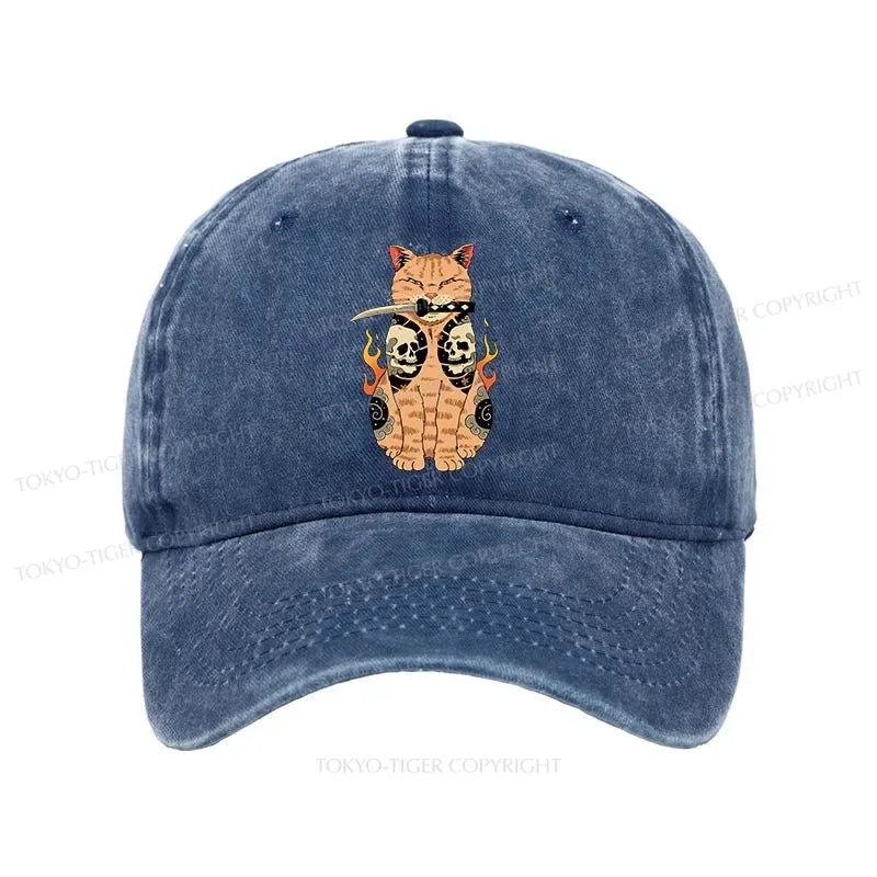 Tokyo-Tiger Catana Cat Skull Tattooed Samurai Washed Cap