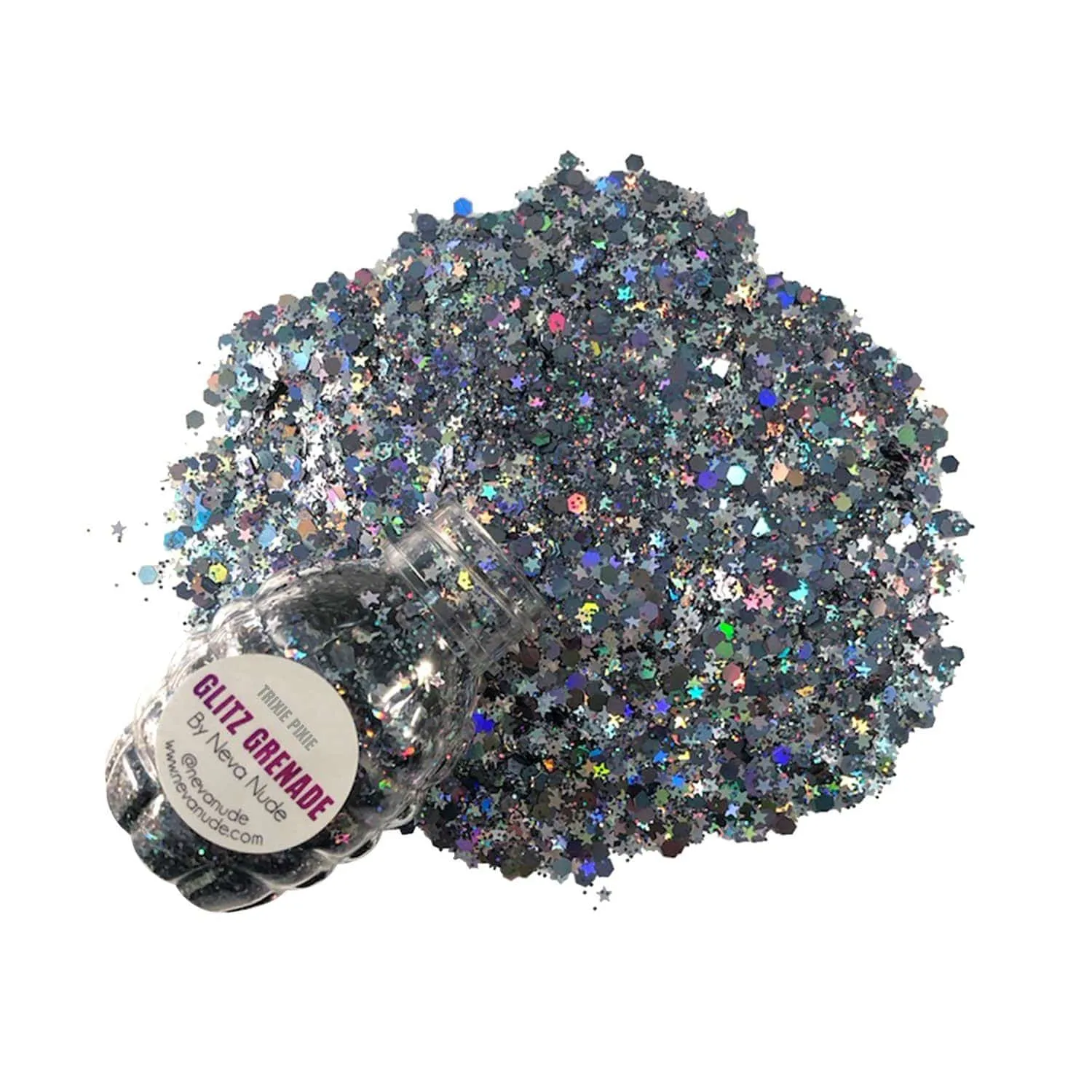 Trixie Pixie Gunmetal Cosmetic Glitz Grenade Keychain in Aloe Gel