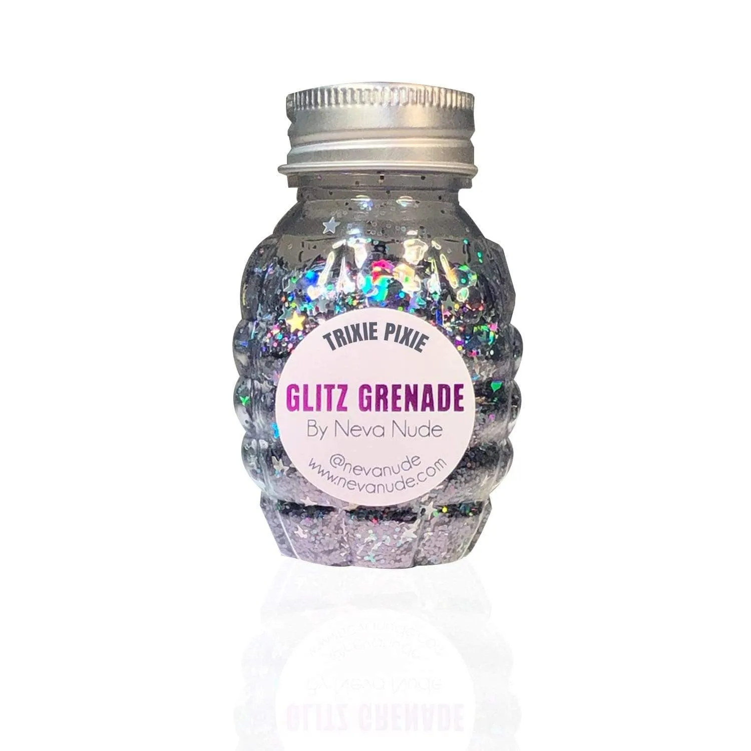 Trixie Pixie Gunmetal Cosmetic Glitz Grenade Keychain in Aloe Gel