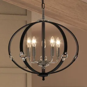 UEX2002 Luxe Industrial Chandelier 18''H x 20''W, Dark Bronze & Satin Nickel Finish, Cheyenne Collection