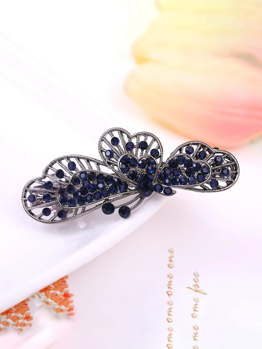 Yellow Chimes Hair Clips for Women Girls Barrette Hair Clips for Women Hair Accessories for Women Butterfly Clips for Women Blue Crystal French Barrette Hair Clips for Women and Girls Gift For Women & Girls