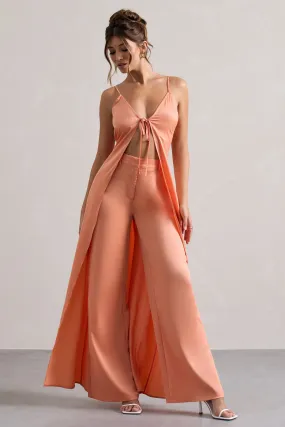 Your Way | Peach Satin Wide-Leg Trousers